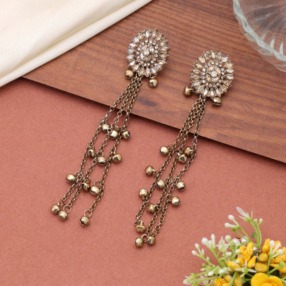 Gold Color Long Kasmiri Earrings Crafted with Stylish Traditional Fashion Appeal