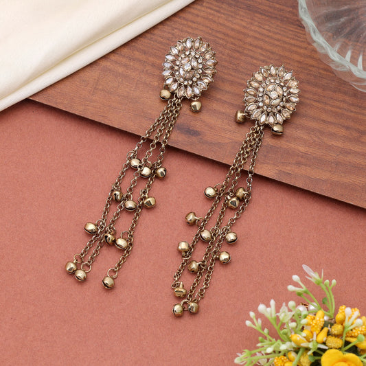 Gold Color Long Kasmiri Earrings Crafted with Stylish Traditional Fashion Appeal