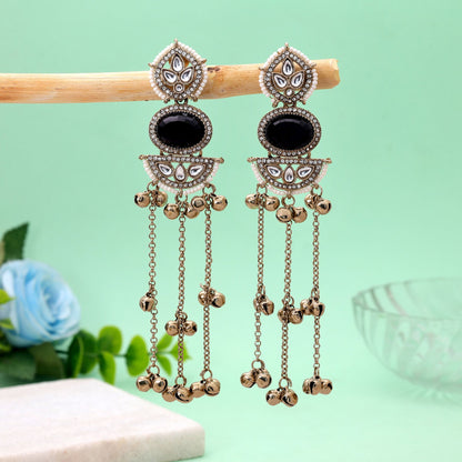 Black Color Long Kasmiri Earrings Crafted with Elegant Ethnic Fashion Appeal