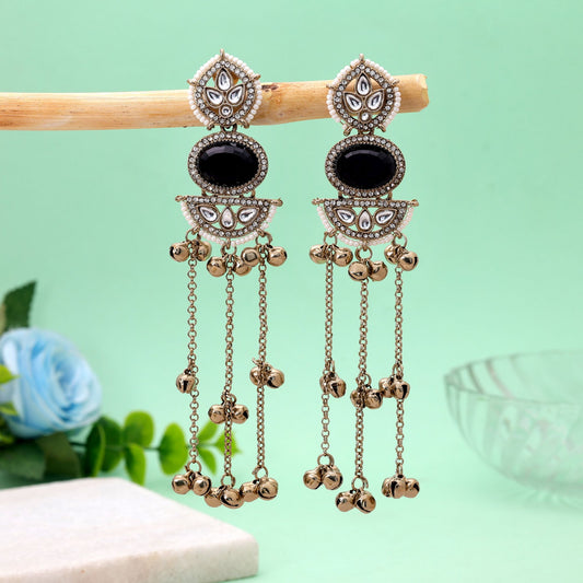 Black Color Long Kasmiri Earrings Crafted with Elegant Ethnic Fashion Appeal