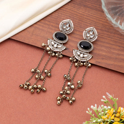 Black Color Long Kasmiri Earrings Crafted with Elegant Ethnic Fashion Appeal