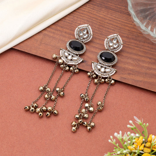 Black Color Long Kasmiri Earrings Crafted with Elegant Ethnic Fashion Appeal