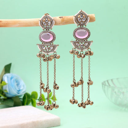 Light Pink Color Long Kasmiri Earrings Featuring Premium Fashion Jewelry Style