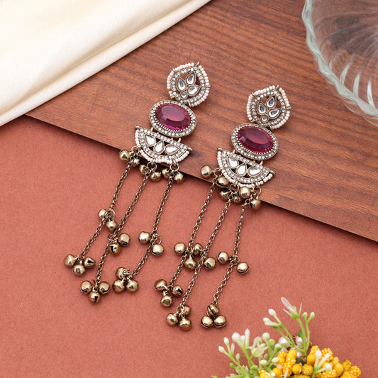 Purple Color Long Kasmiri Earrings with Beautiful Traditional Handmade Appeal