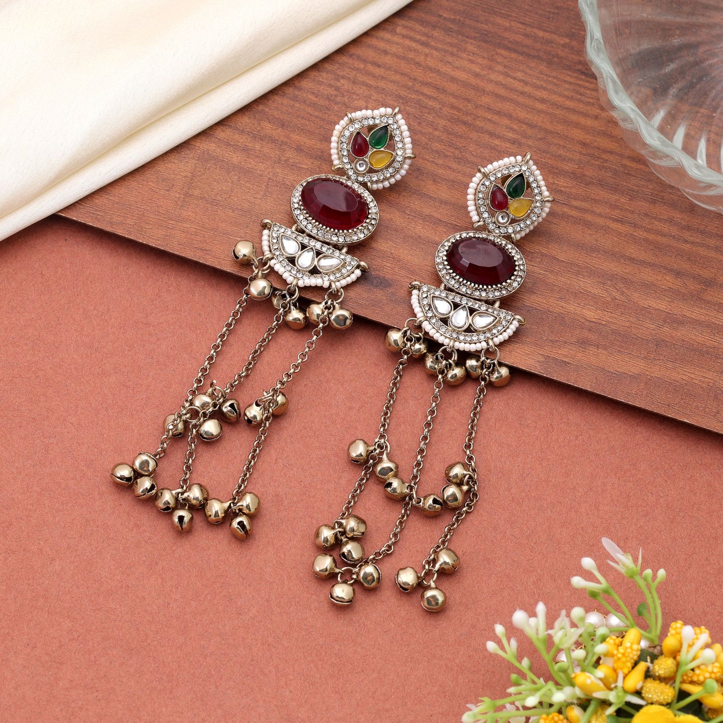 Multi Color Long Kasmiri Earrings Featuring Artistic Handmade Jewelry Collection