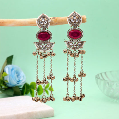 Pink Color Long Kasmiri Earrings Crafted with Elegant Ethnic Handmade Design