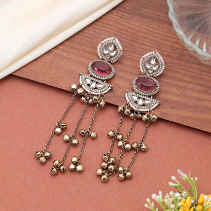 Pink Color Long Kasmiri Earrings Crafted with Elegant Ethnic Handmade Design