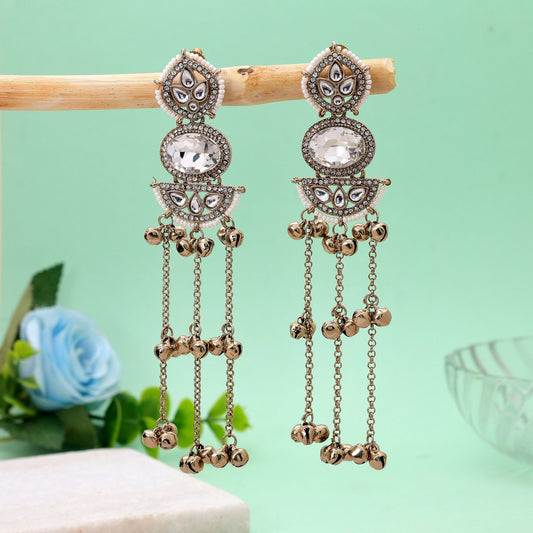 White Color Long Kasmiri Earrings with Stylish Traditional Jewelry Collection
