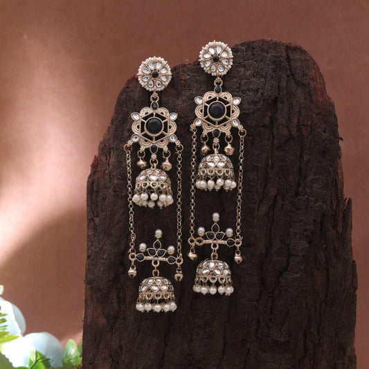 Black Color Long Kashmiri Earrings with Elegant Handmade Traditional Jewelry Design