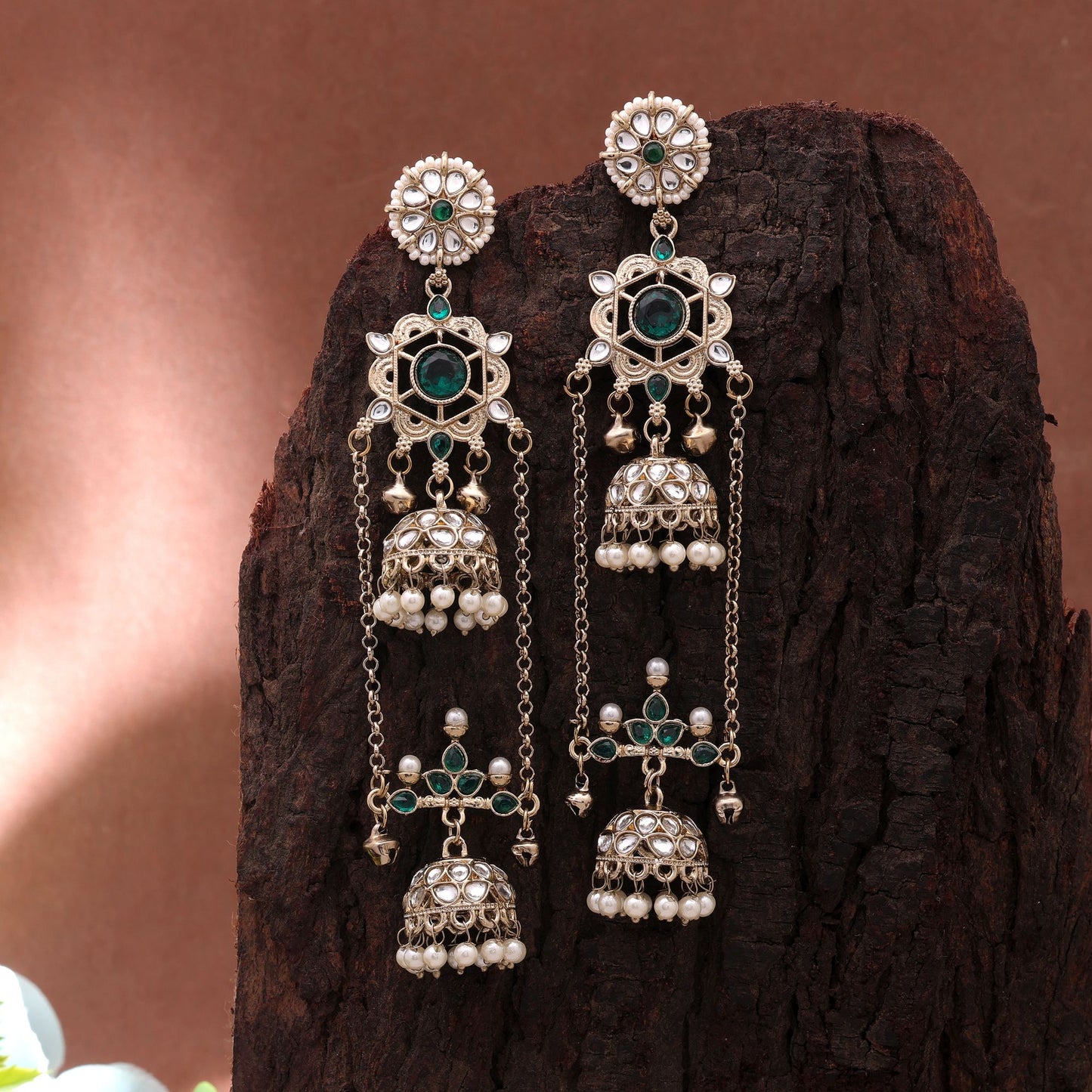 Green Color Long Kashmiri Earrings Featuring Beautiful Ethnic Fashion Collection