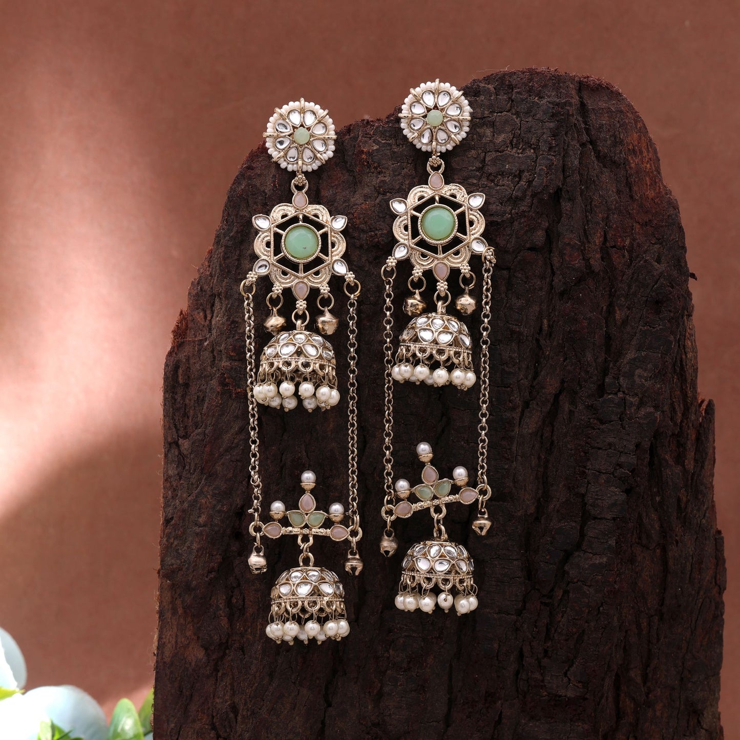 Lime Green Color Long Kashmiri Earrings Featuring Premium Handmade Artwork