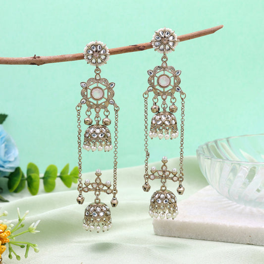 Light Pink Color Long Kashmiri Earrings with Stylish Traditional Handmade Appeal
