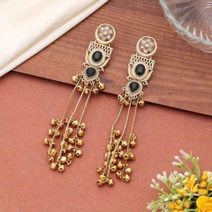 Green Color Long Kashmiri Earrings Crafted with Stylish Handmade Jewelry Design