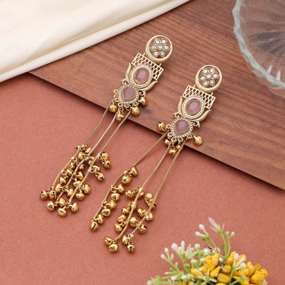 Light Pink Stone Long Kashmiri Earrings with Beautiful Handmade Jewelry Appeal