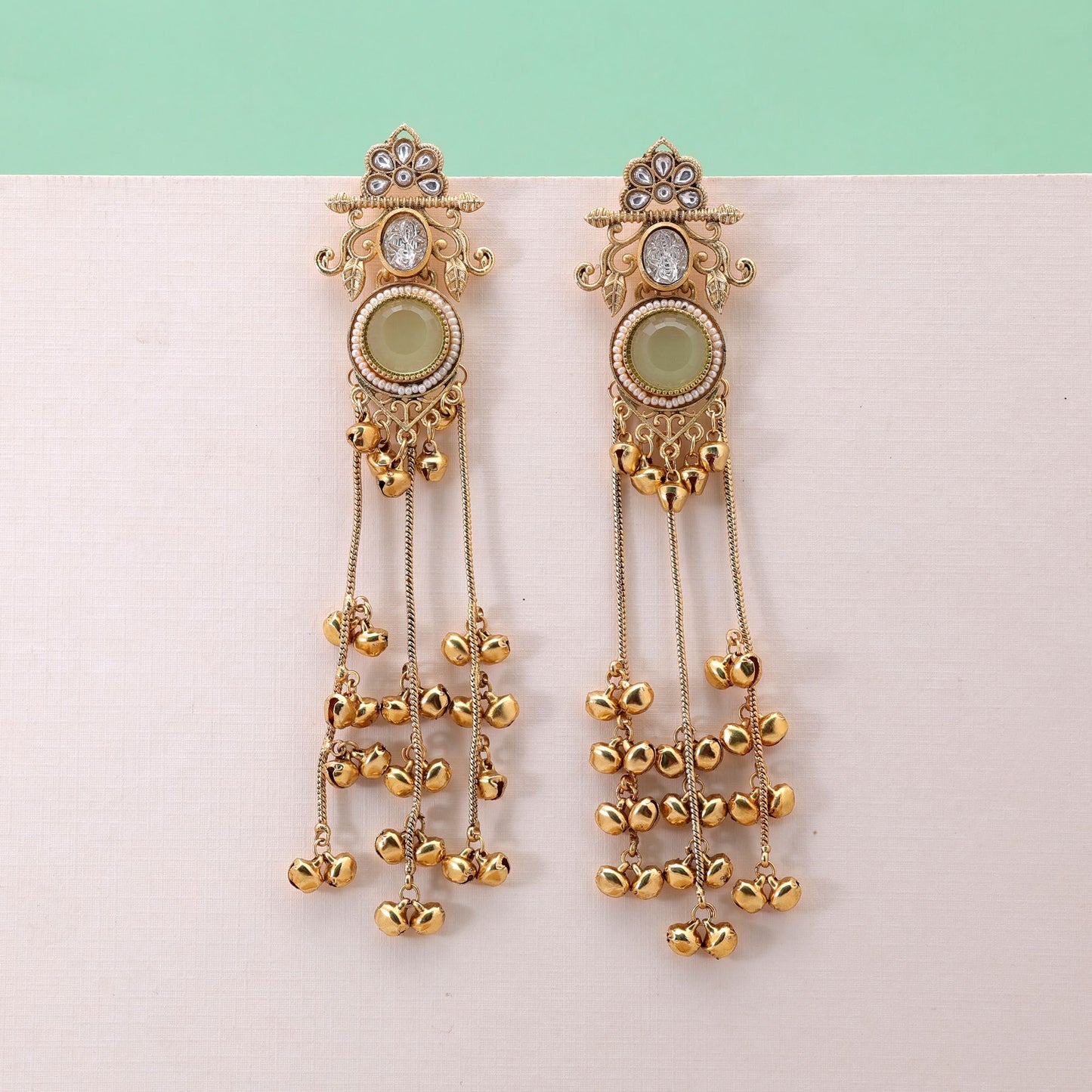 Lime Green Color Long Kashmiri Earrings Featuring Elegant Handmade Collection