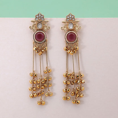 Pink Color Long Kashmiri Earrings with Elegant Handmade Designer Jewelry Look