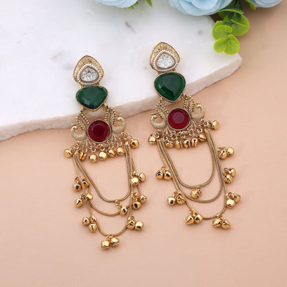 Green & Red Color Long Kashmiri Earrings with Beautiful Festive Jewelry Style