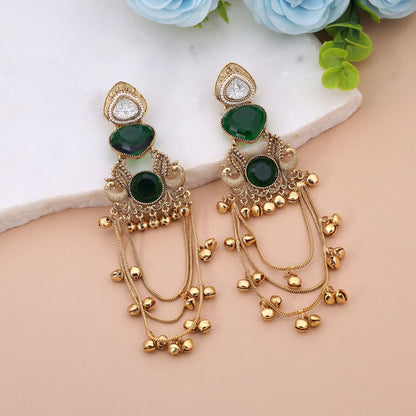 Green Color Long Kashmiri Earrings Featuring Stylish Handmade Jewelry Appeal