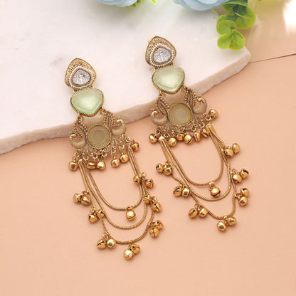 Lime Green Color Long Kashmiri Earrings Featuring Stylish Ethnic Fashion Appeal