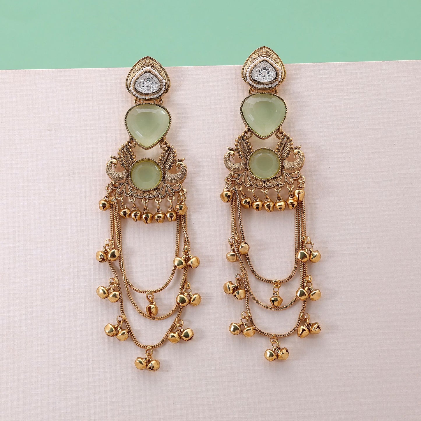 Lime Green Color Long Kashmiri Earrings Featuring Stylish Ethnic Fashion Appeal
