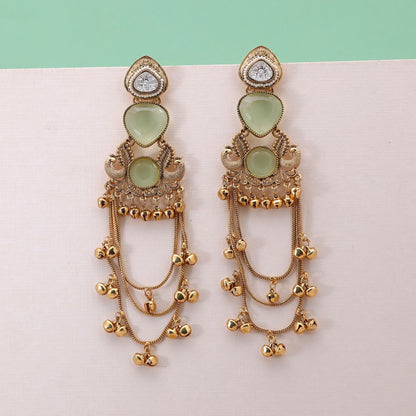 Lime Green Color Long Kashmiri Earrings Featuring Stylish Ethnic Fashion Appeal