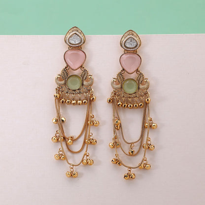 Multi Color Long Kashmiri Earrings Featuring Traditional Designer Jewelry Collection