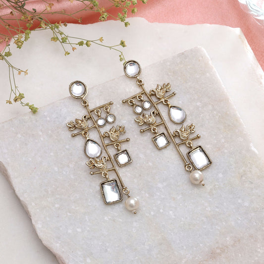 Gold Color Long Kashmiri Earrings with Beautiful Handmade Ethnic Fashion Design