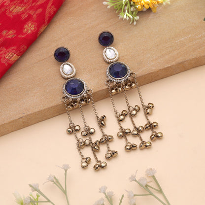 Blue Color Long Kashmiri Earrings Featuring Elegant Handmade Fashion Jewelry Style