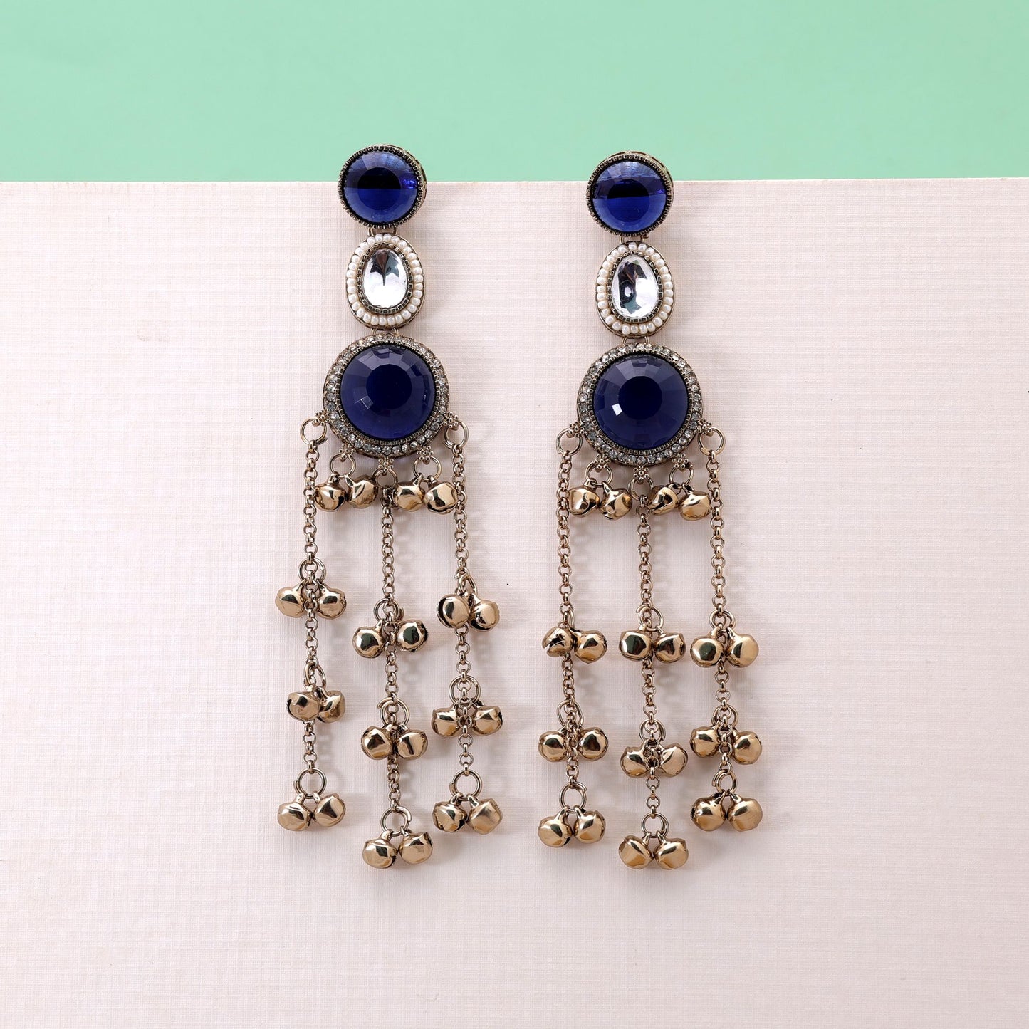 Blue Color Long Kashmiri Earrings Featuring Elegant Handmade Fashion Jewelry Style
