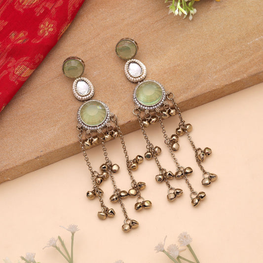 Lime Green Color Long Kashmiri Earrings Featuring Stylish Handmade Jewelry Design