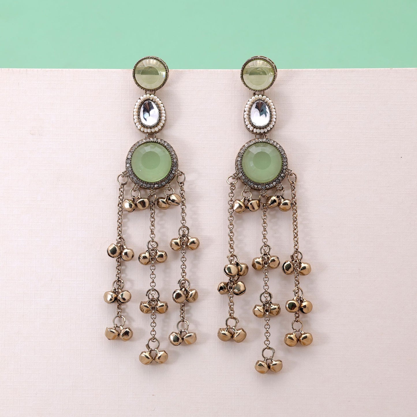 Lime Green Color Long Kashmiri Earrings Featuring Stylish Handmade Jewelry Design