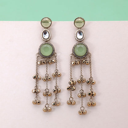 Lime Green Color Long Kashmiri Earrings Featuring Stylish Handmade Jewelry Design