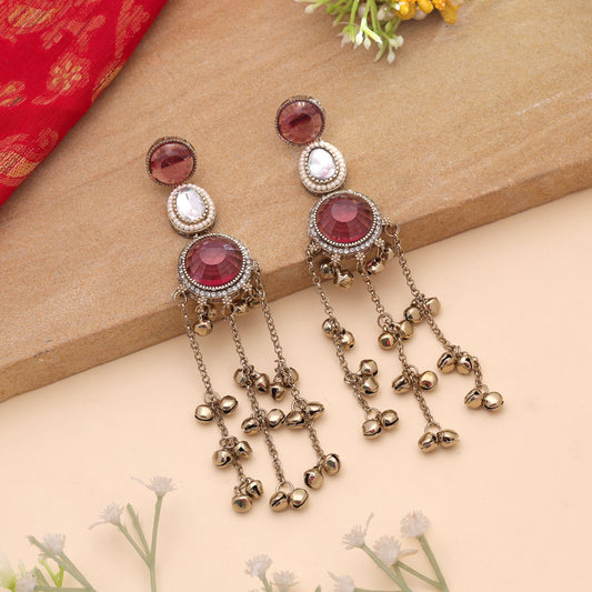Pink Color Long Kashmiri Earrings Featuring Beautiful Handmade Jewelry Collection