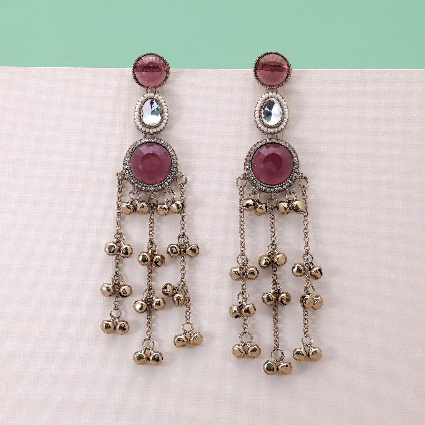 Pink Color Long Kashmiri Earrings Featuring Beautiful Handmade Jewelry Collection