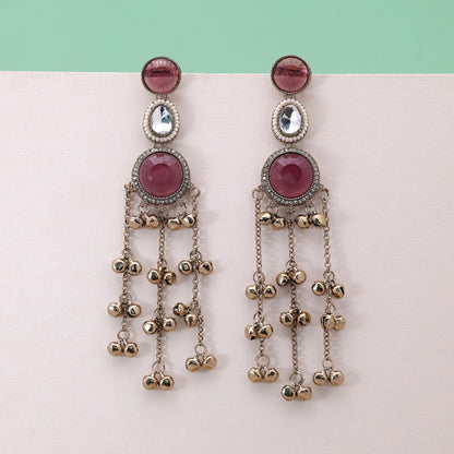 Pink Color Long Kashmiri Earrings Featuring Beautiful Handmade Jewelry Collection