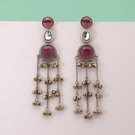 Pink Color Long Kashmiri Earrings Featuring Beautiful Handmade Jewelry Collection
