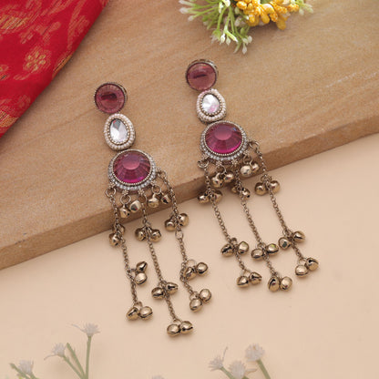 Purple Color Long Kashmiri Earrings Crafted with Elegant Traditional Fashion Look