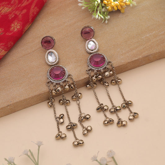 Purple Color Long Kashmiri Earrings Crafted with Elegant Traditional Fashion Look