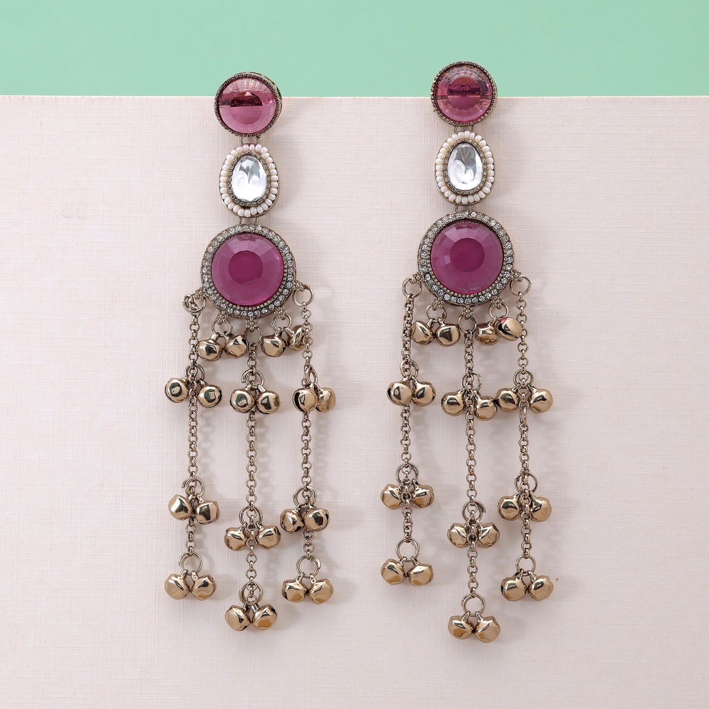 Purple Color Long Kashmiri Earrings Crafted with Elegant Traditional Fashion Look