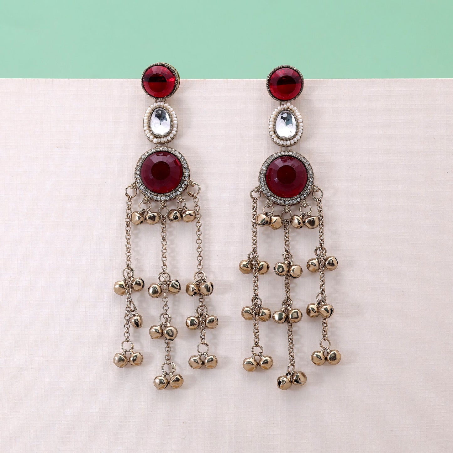 Red Color Long Kashmiri Earrings with Elegant Handmade Designer Fashion Style