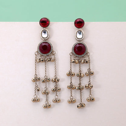 Red Color Long Kashmiri Earrings with Elegant Handmade Designer Fashion Style