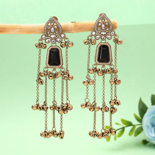 Black Color Long Kashmiri Earrings Featuring Stylish Handmade Designer Appeal