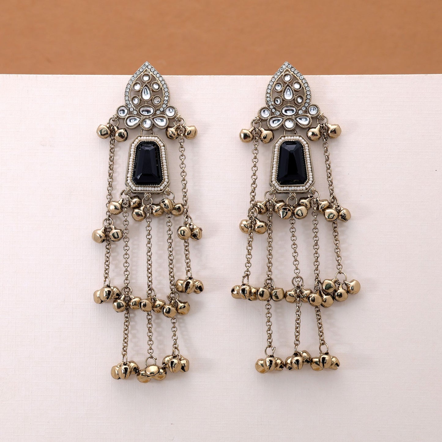 Black Color Long Kashmiri Earrings Featuring Stylish Handmade Designer Appeal