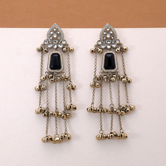 Black Color Long Kashmiri Earrings Featuring Stylish Handmade Designer Appeal