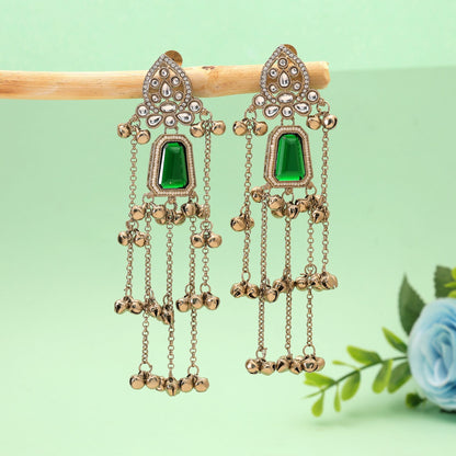 Green Color Long Kashmiri Earrings with Elegant Traditional Fashion Collection