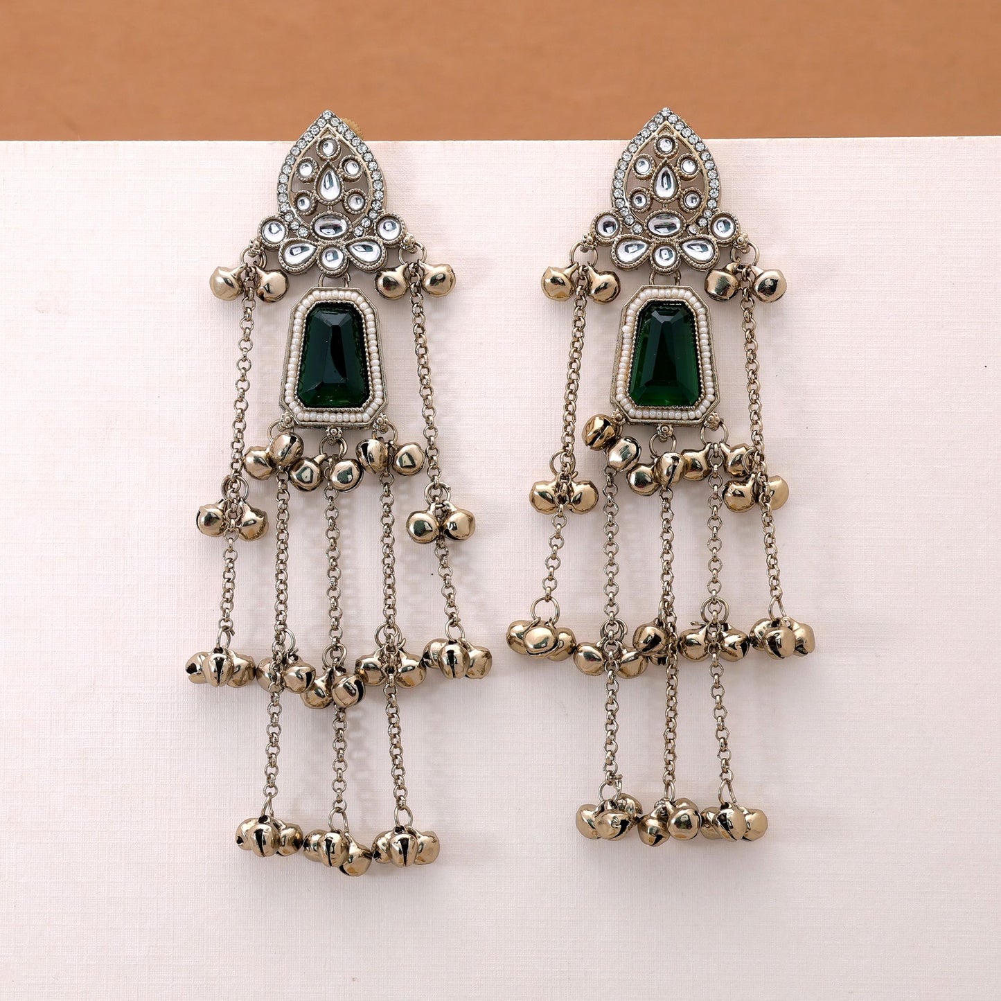 Green Color Long Kashmiri Earrings with Elegant Traditional Fashion Collection
