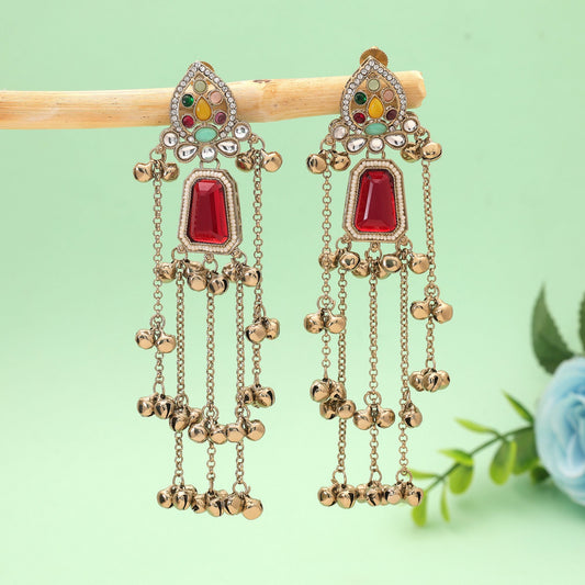 Multi Color Long Kashmiri Earrings Crafted with Elegant Ethnic Designer Appeal