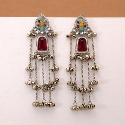 Multi Color Long Kashmiri Earrings Crafted with Elegant Ethnic Designer Appeal