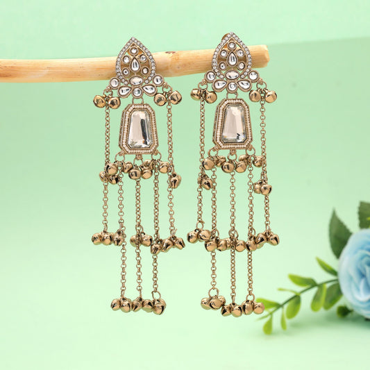 White Color Long Kashmiri Earrings with Premium Artistic Traditional Style