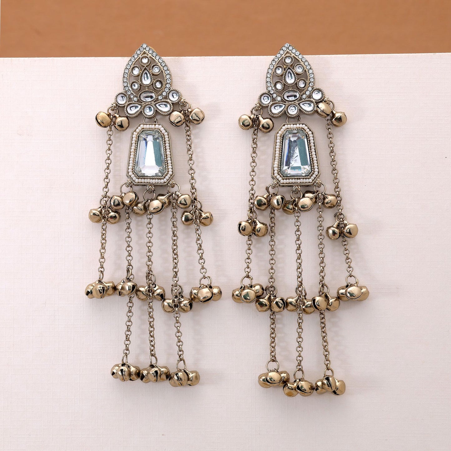 White Color Long Kashmiri Earrings with Premium Artistic Traditional Style